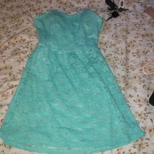 Turquoise mini strapless